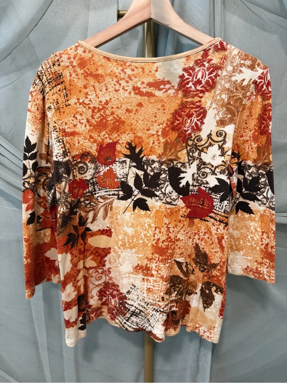Christopher & Banks Autumn Scoop Neck 3/4 Length Sleeve Top